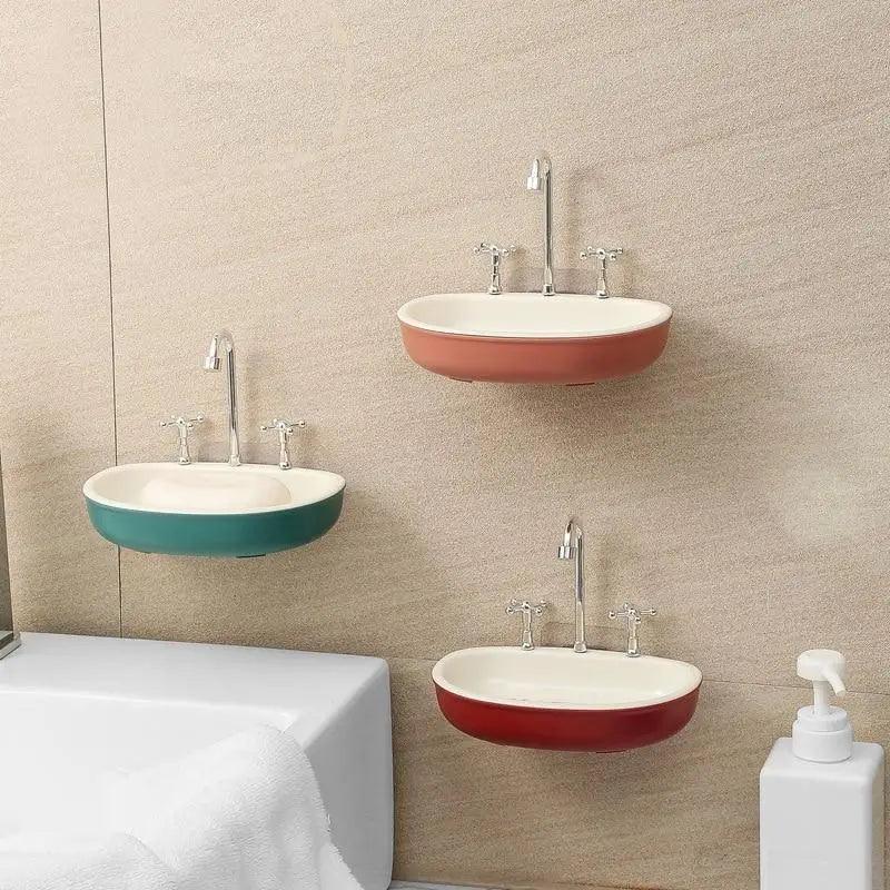 1Pcs Faucet Shape Draining Soap Dish Portable Bathroom Products Double Layer 3Colors Eco-friendly Soap Box Draining Soap Dish Sponge Holder Soap Container with Waterfall Spout for Bathroom Shower Kitchen Sink Stevvex