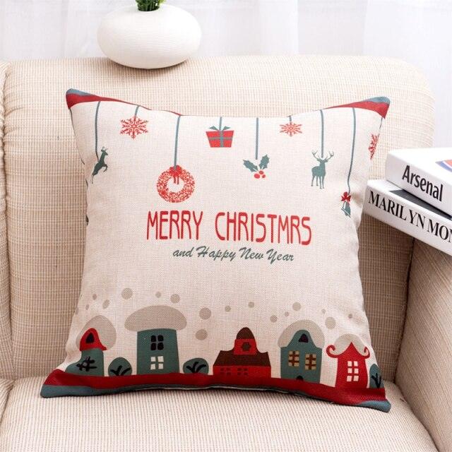 1Pcs Happy New Year Christmas Decorations Pillows Cover Merry Christmas Throw Cushion Covers Tree Reindeer Star Pillow Case For Party Home Decoration 45x45CM Stevvex
