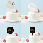 1Pcs Metal Happy Birthday Cake Topper Artificial flowers Cake Toppers Happy Birthday Cake Topper Metal And Acrylic Cake Decoration With Pink Artificial Flower Cluster For DIY Baby Shower Birthday Party Decoration Baking Decor Stevvex