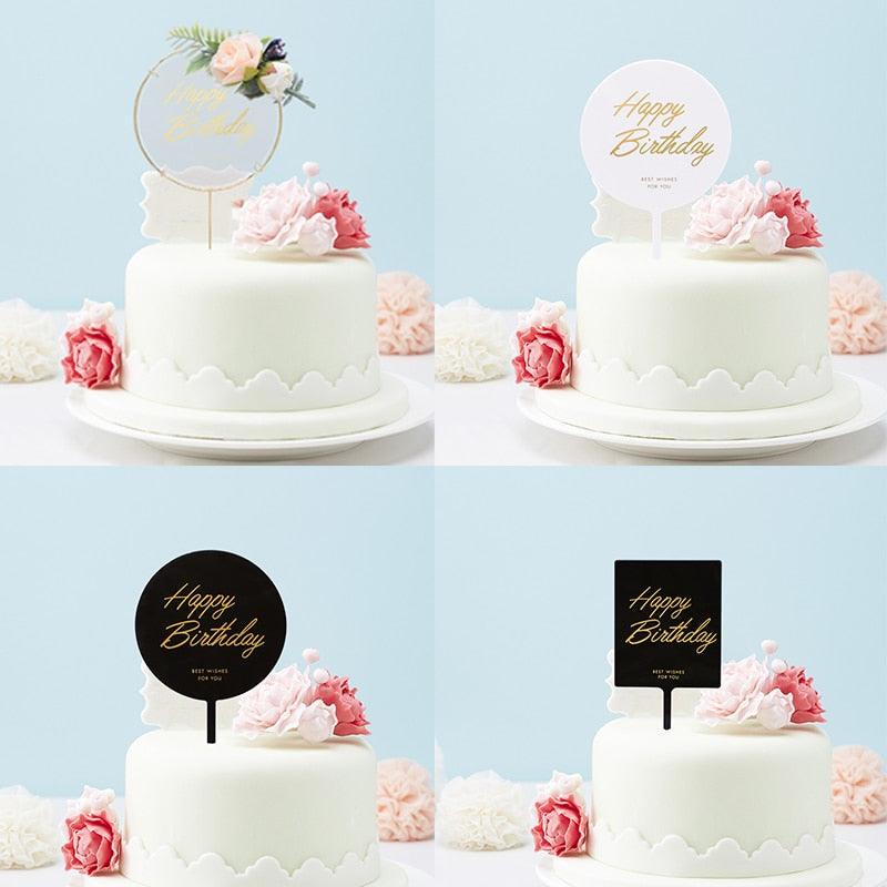 1Pcs Metal Happy Birthday Cake Topper Artificial flowers Cake Toppers Happy Birthday Cake Topper Metal And Acrylic Cake Decoration With Pink Artificial Flower Cluster For DIY Baby Shower Birthday Party Decoration Baking Decor Stevvex
