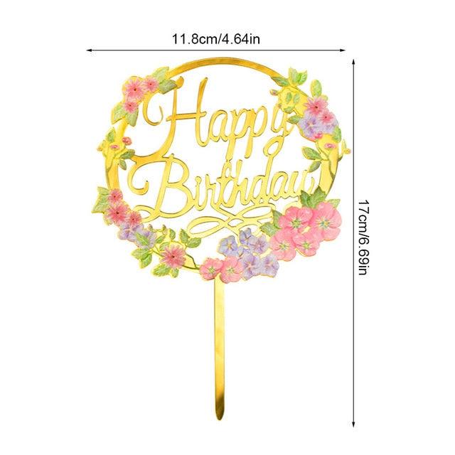 1Pcs Metal Happy Birthday Cake Topper Artificial flowers Cake Toppers Happy Birthday Cake Topper Metal And Acrylic Cake Decoration With Pink Artificial Flower Cluster For DIY Baby Shower Birthday Party Decoration Baking Decor Stevvex