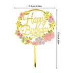 1Pcs Metal Happy Birthday Cake Topper Artificial flowers Cake Toppers Happy Birthday Cake Topper Metal And Acrylic Cake Decoration With Pink Artificial Flower Cluster For DIY Baby Shower Birthday Party Decoration Baking Decor Stevvex