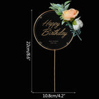 1Pcs Metal Happy Birthday Cake Topper Artificial flowers Cake Toppers Happy Birthday Cake Topper Metal And Acrylic Cake Decoration With Pink Artificial Flower Cluster For DIY Baby Shower Birthday Party Decoration Baking Decor Stevvex