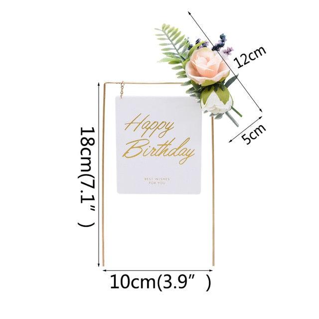 1Pcs Metal Happy Birthday Cake Topper Artificial flowers Cake Toppers Happy Birthday Cake Topper Metal And Acrylic Cake Decoration With Pink Artificial Flower Cluster For DIY Baby Shower Birthday Party Decoration Baking Decor Stevvex