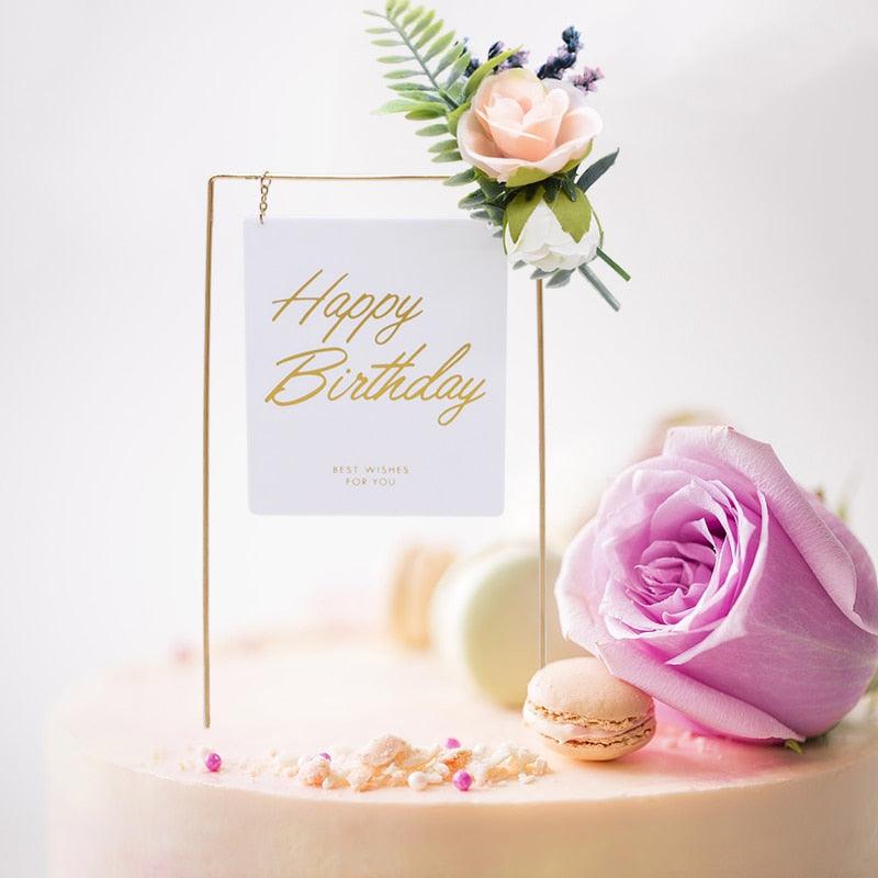 1Pcs Metal Happy Birthday Cake Topper Artificial flowers Cake Toppers Happy Birthday Cake Topper Metal And Acrylic Cake Decoration With Pink Artificial Flower Cluster For DIY Baby Shower Birthday Party Decoration Baking Decor Stevvex