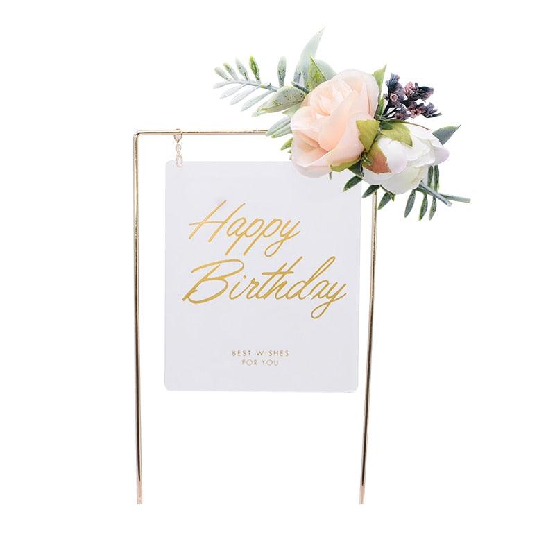 1Pcs Metal Happy Birthday Cake Topper Artificial flowers Cake Toppers Happy Birthday Cake Topper Metal And Acrylic Cake Decoration With Pink Artificial Flower Cluster For DIY Baby Shower Birthday Party Decoration Baking Decor Stevvex
