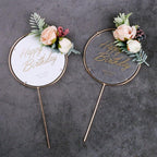 1Pcs Metal Happy Birthday Cake Topper Artificial flowers Cake Toppers Happy Birthday Cake Topper Metal And Acrylic Cake Decoration With Pink Artificial Flower Cluster For DIY Baby Shower Birthday Party Decoration Baking Decor Stevvex