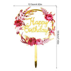 1Pcs Metal Happy Birthday Cake Topper Artificial flowers Cake Toppers Happy Birthday Cake Topper Metal And Acrylic Cake Decoration With Pink Artificial Flower Cluster For DIY Baby Shower Birthday Party Decoration Baking Decor Stevvex
