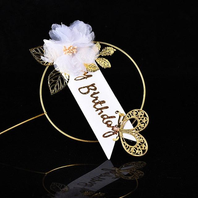 1Pcs Metal Happy Birthday Cake Topper Artificial flowers Cake Toppers Happy Birthday Cake Topper Metal And Acrylic Cake Decoration With Pink Artificial Flower Cluster For DIY Baby Shower Birthday Party Decoration Baking Decor Stevvex
