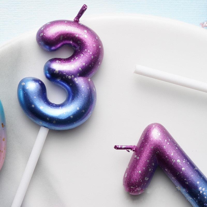 1pcs Starry Sky Candles Birthday Cake Decoration Gradient Party Cake Decor Candles Happy Birthday Number Candles for Cake Topper Decoration for Party Stevvex