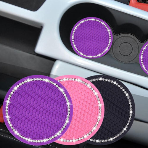 1PCS Universal 7cm Car Style Coasters Pad Pink Cup Holder Mat Rhinestone Waterproof Anti Slip Vehicle Bling Car Coasters Pink PVC Travel Auto Cup Holder Insert Coaster Anti Slip Crystal Vehicle Interior Accessories Cup Mats For Women Girl Stevvex