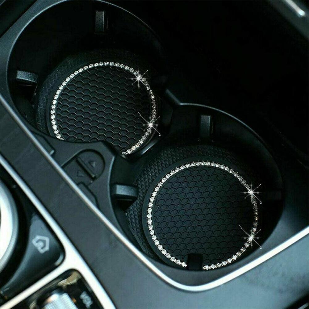 1PCS Universal 7cm Car Style Coasters Pad Pink Cup Holder Mat Rhinestone Waterproof Anti Slip Vehicle Bling Car Coasters Pink PVC Travel Auto Cup Holder Insert Coaster Anti Slip Crystal Vehicle Interior Accessories Cup Mats For Women Girl Stevvex