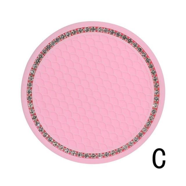 1PCS Universal 7cm Car Style Coasters Pad Pink Cup Holder Mat Rhinestone Waterproof Anti Slip Vehicle Bling Car Coasters Pink PVC Travel Auto Cup Holder Insert Coaster Anti Slip Crystal Vehicle Interior Accessories Cup Mats For Women Girl Stevvex