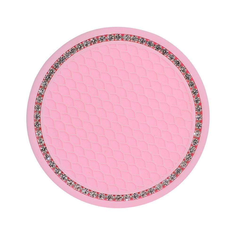 1PCS Universal 7cm Car Style Coasters Pad Pink Cup Holder Mat Rhinestone Waterproof Anti Slip Vehicle Bling Car Coasters Pink PVC Travel Auto Cup Holder Insert Coaster Anti Slip Crystal Vehicle Interior Accessories Cup Mats For Women Girl Stevvex
