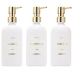 HOMCDALY Shampoo and Conditioner Dispenser 21oz 3-Pack Refillable Shampoo and Conditioner Bottles Shampoo Container Empty Shampoo Pump Bottle Shampoo Pump Dispenser（21oz-White&Gold） Lootquake LLC