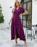 Long Black Formal Dresses for Women Gowns Evening Party Cocktail Dress,Split Elegant V Neck Wrap Ruffle Wedding Guest Dresses Large Purple Pi-Mart
