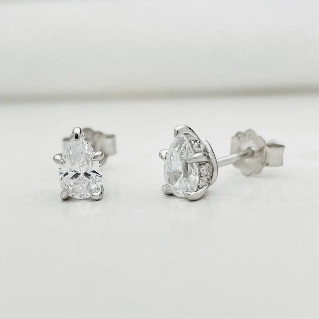2.0cttw Pear Moissanite Stud Earrings 925 Sterling Silver VVS D Color BandsCo Straps