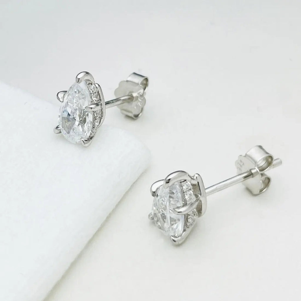 2.0cttw Pear Moissanite Stud Earrings 925 Sterling Silver VVS D Color BandsCo Straps