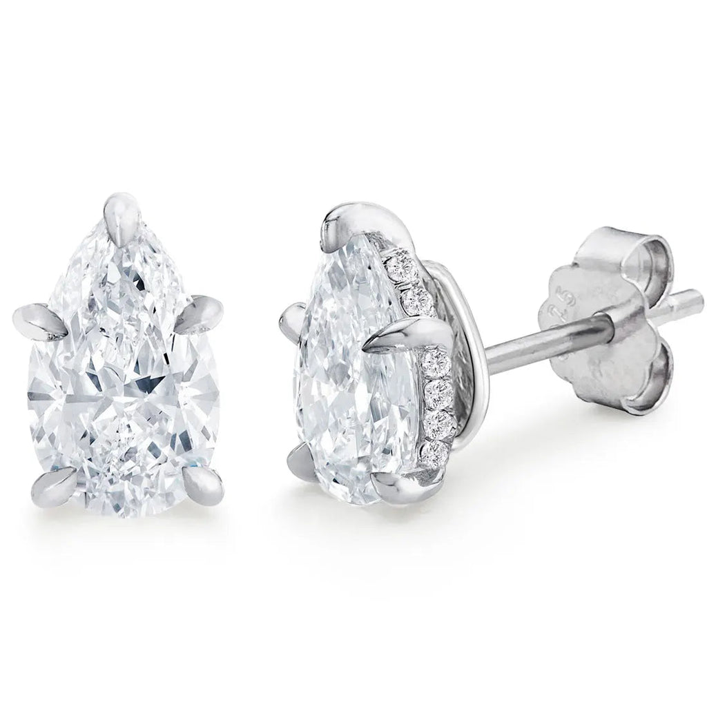 2.0cttw Pear Moissanite Stud Earrings 925 Sterling Silver VVS D Color BandsCo Straps