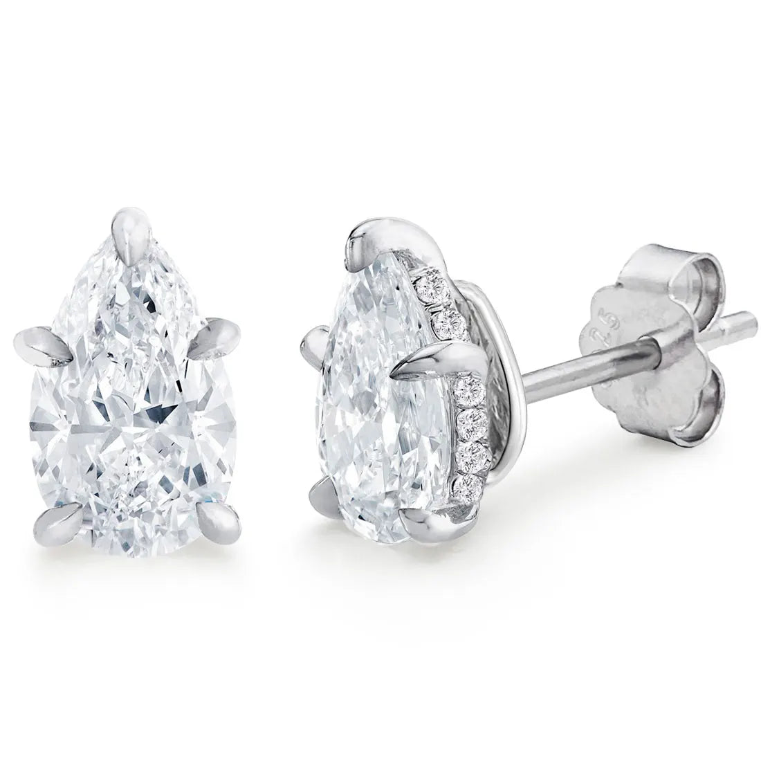 2.0cttw Pear Moissanite Stud Earrings 925 Sterling Silver VVS D Color BandsCo Straps