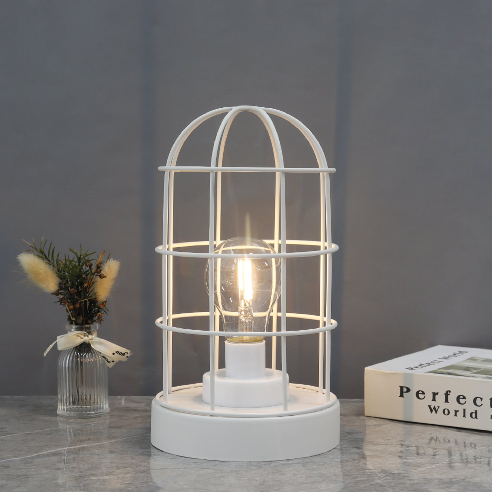 9.5"H Decorative Table Lamp Metal Cage Cordless Lamps Lootquake LLC