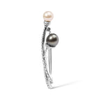 18K White Gold 3/5 Cttw Diamond and Cultured South Sea Black and White Pearl Brooch Pin (H-I Color, VS1-VS2 Clarity)