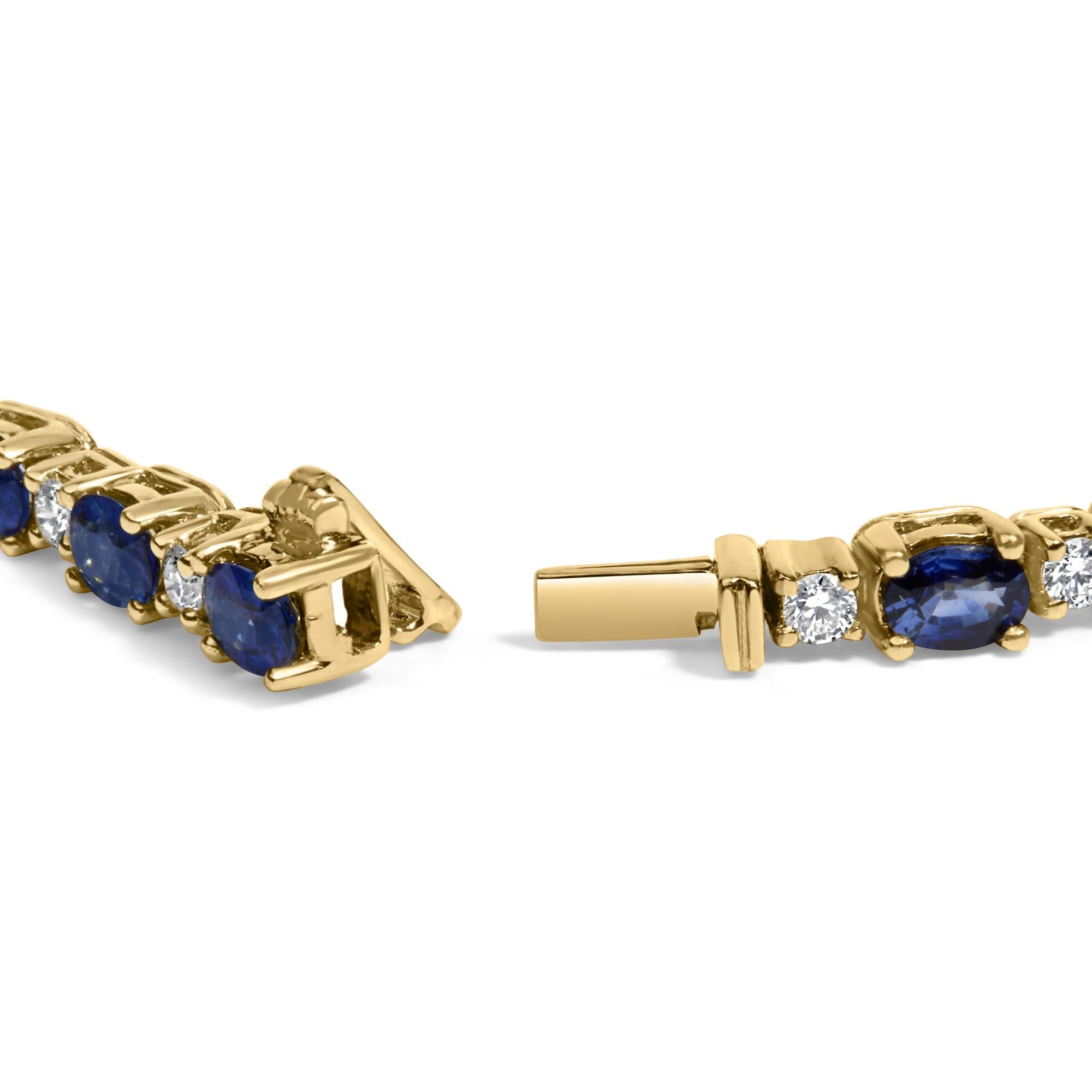 18K Yellow Gold 3/4 Cttw Diamond and 5 1/3 Cttw Oval Blue Sapphire Alternating Link Bracelet (G-H Color, VS1-VS2 Clarity)  - 7.25" Inches Lootquake LLC