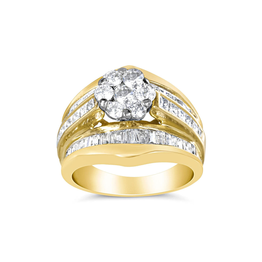 14K Yellow Gold 2-1/3 Cttw Diamond Cluster Channel Set Chevron Shaped Band Engagement Ring & Wedding Band Set (H-I Color, SI1-SI2 Clarity)-