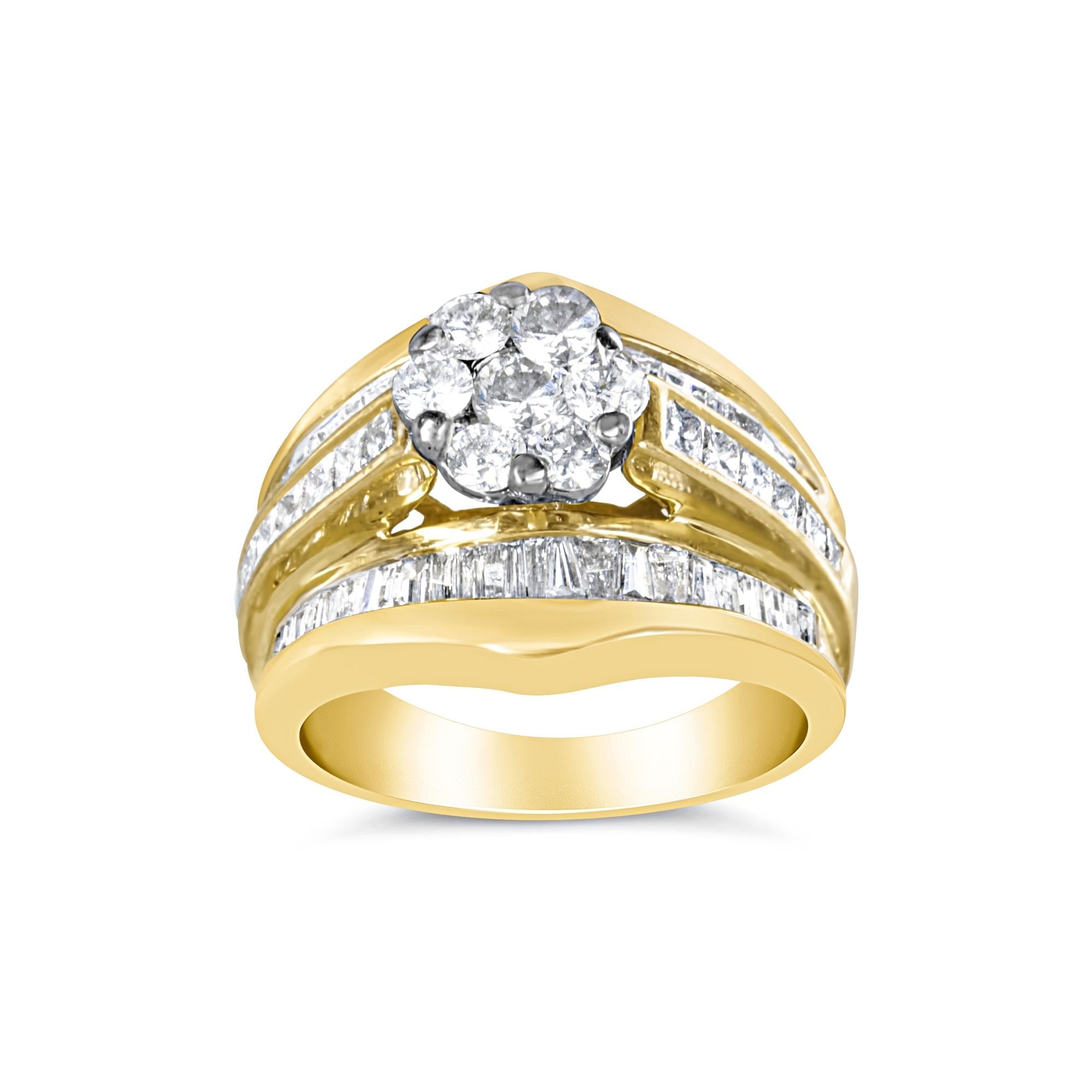 14K Yellow Gold 2-1/3 Cttw Diamond Cluster Channel Set Chevron Shaped Band Engagement Ring & Wedding Band Set (H-I Color, SI1-SI2 Clarity)-