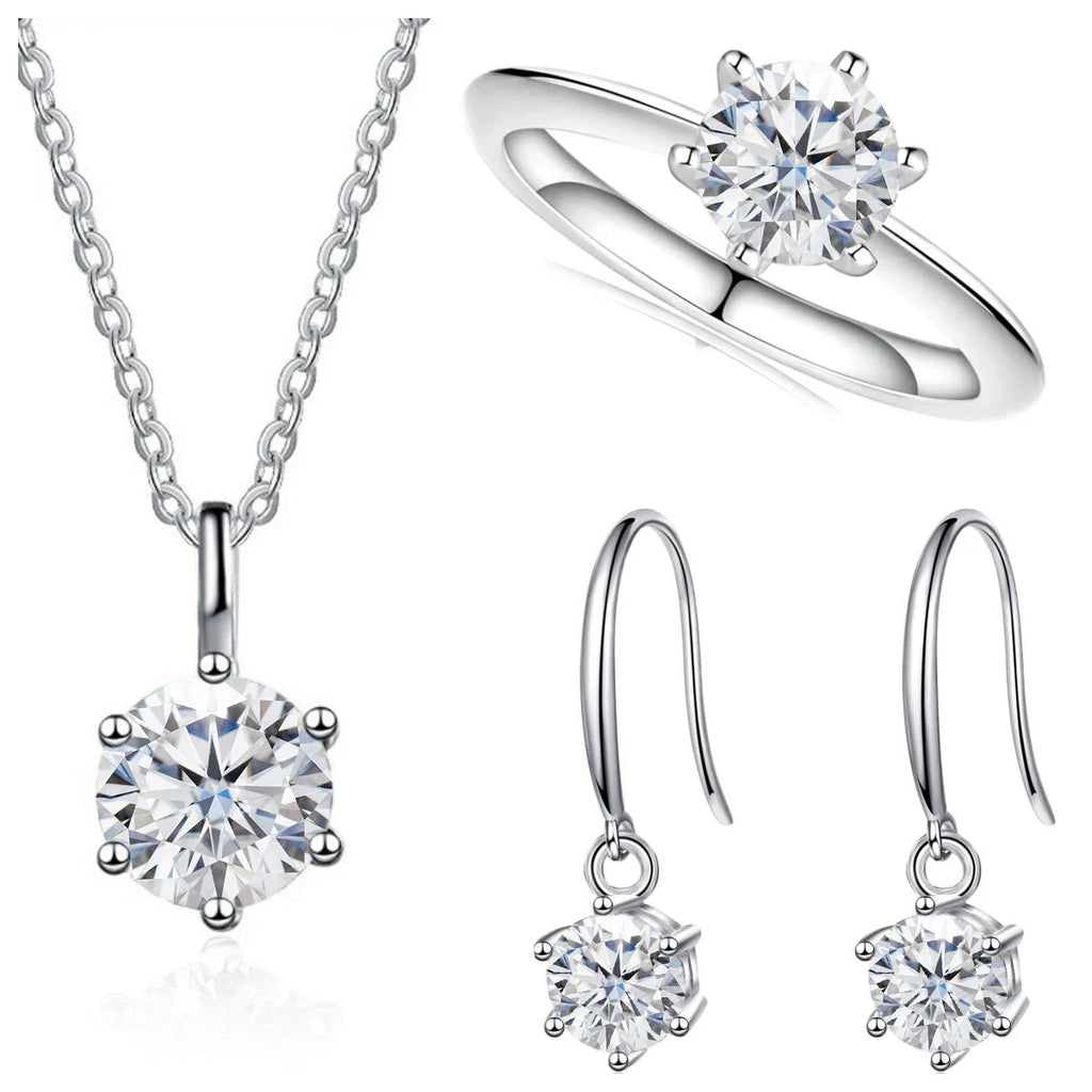2.5ct Solitaire Moissanite 925 Sterling Silver Necklace Earrings Ring Set BandsCo Straps