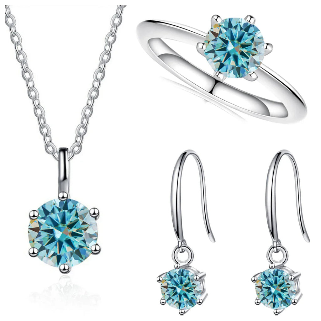 2.5ct Solitaire Moissanite 925 Sterling Silver Necklace Earrings Ring Set BandsCo Straps