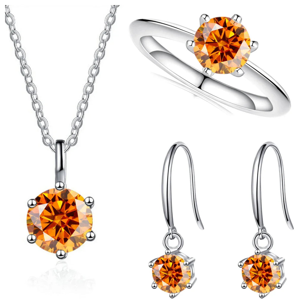 2.5ct Solitaire Moissanite 925 Sterling Silver Necklace Earrings Ring Set BandsCo Straps
