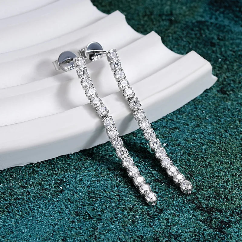 2.5mm Moissanite Tassel Stud Earrings 925 Sterling Silver Tennis Chain BandsCo Straps