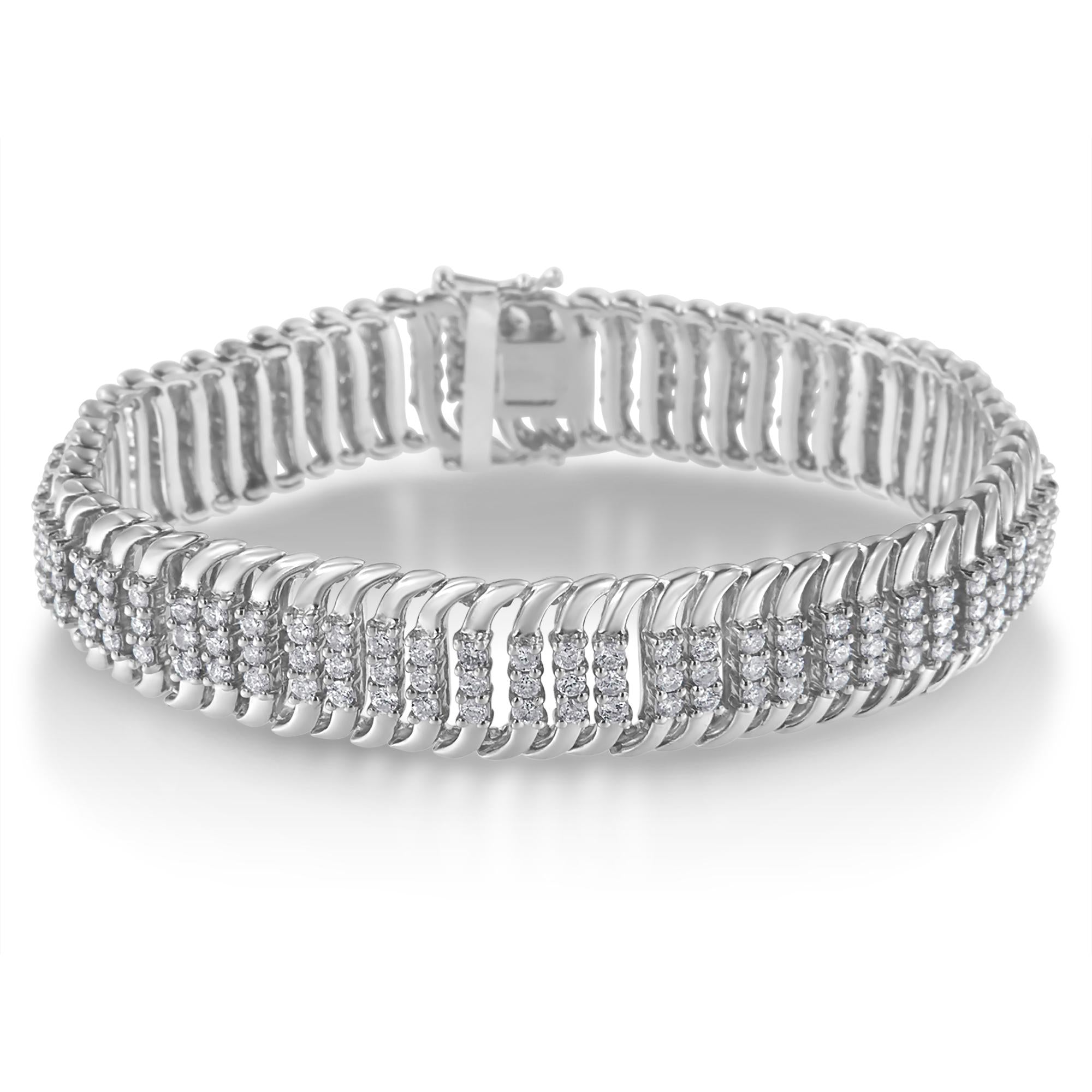 14K White Gold 5.0 Cttw Round Brilliant Cut Diamond 7" S Wave Serpentine Tennis Bracelet (H-I Color, I1-I2 Clarity) Lootquake LLC