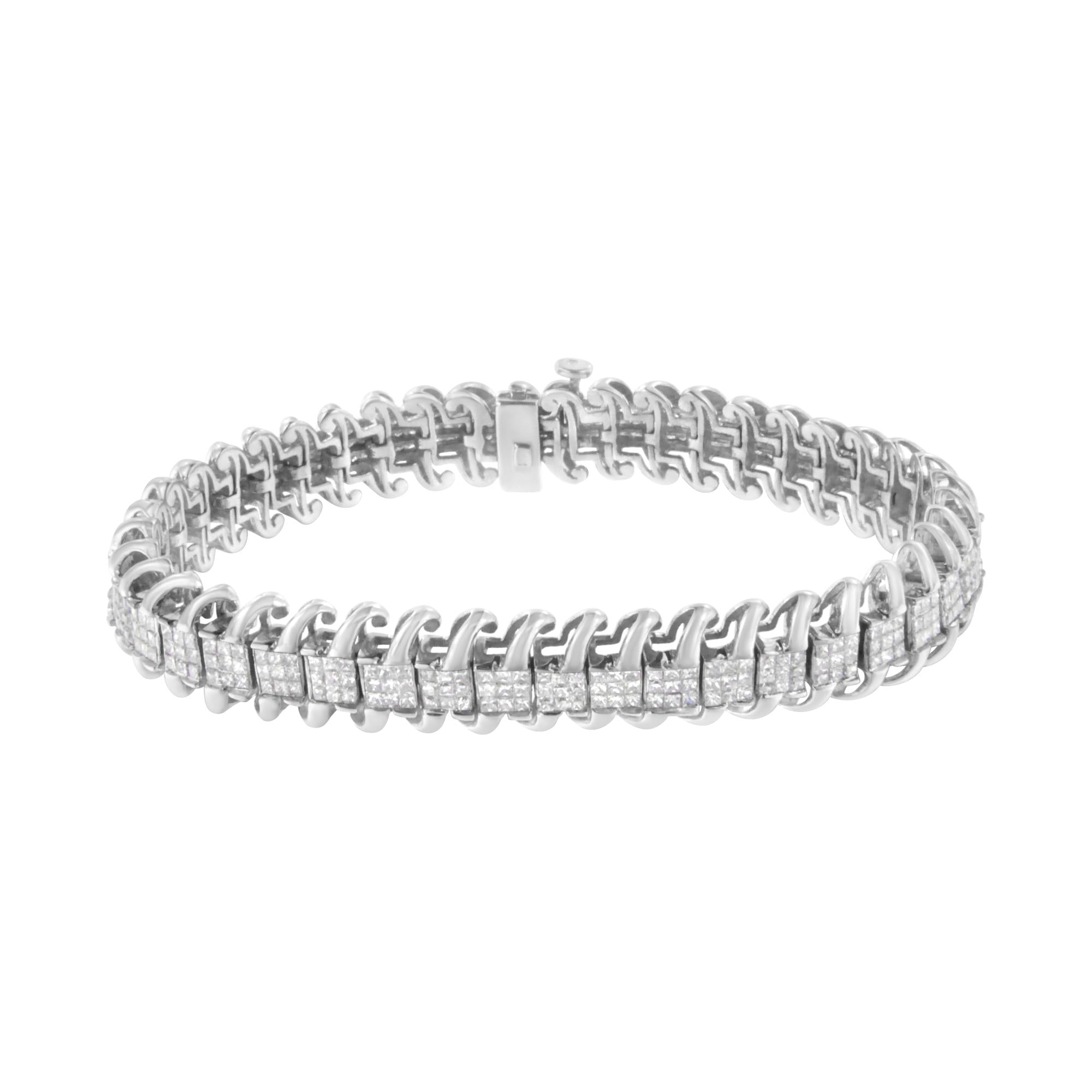 14K White Gold 5.0 Cttw Princess Cut Diamond 7" Invisible Set Wavy S-Link Tennis Bracelet (G-H Color, SI1-SI2 Clarity) Lootquake LLC
