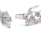 14K White Gold Pink Sapphire and Diamond Floral Lattice Link Bracelet - 7.25" Inches Lootquake LLC