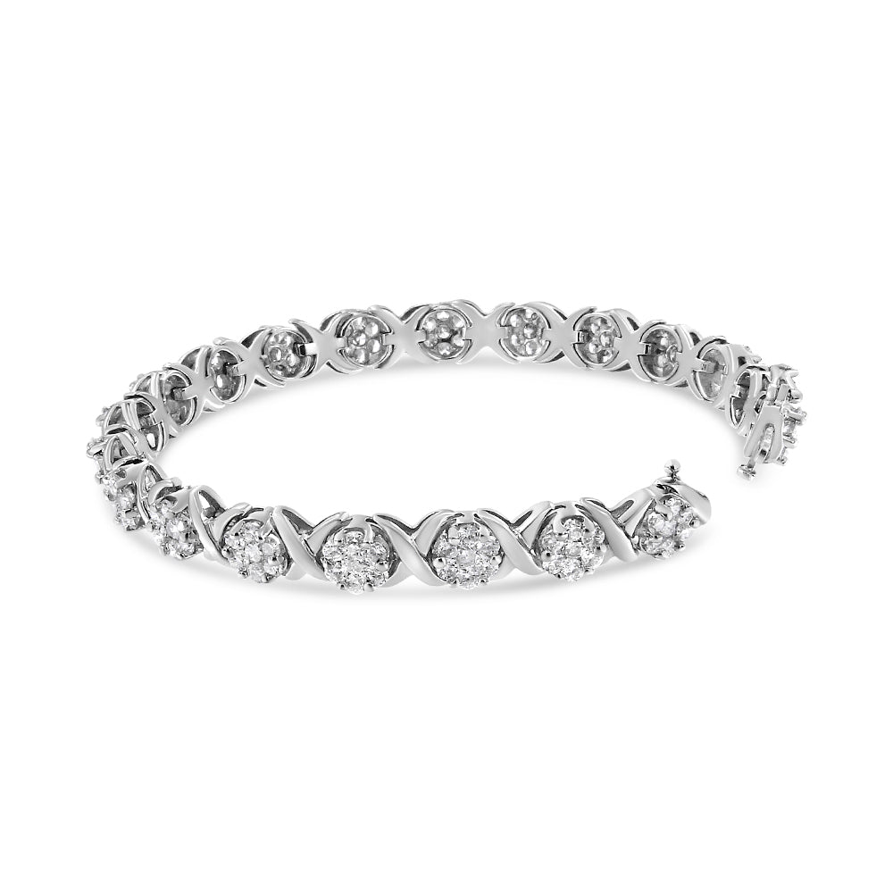 14K White Gold 6-1/3 Cttw Round Brilliant-Cut Diamond Round Cluster & X-Link 7" Tennis Bracelet (I-J Color, SI2-I1 Clarity) Lootquake LLC