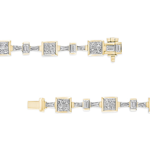 14K Yellow Gold 6 3/4 Cttw Princess and Baguette-Cut Diamond Tennis Bracelet (H-I Color, VS2-SI1 Clarity) - Size 7 Lootquake LLC