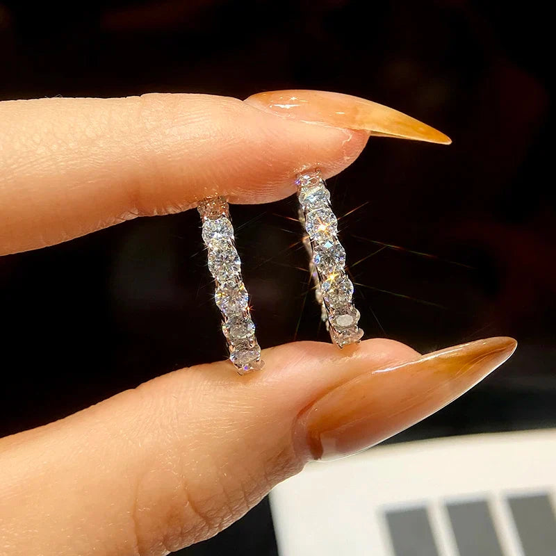 2.6ct D Moissanite Hoop Earrings Wedding 925 Sterling Silver White Gold Plated BandsCo Straps