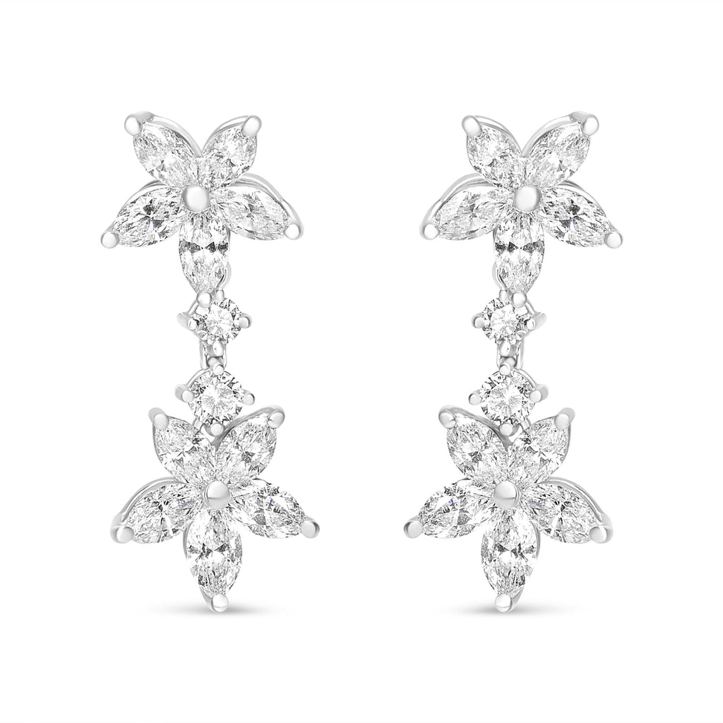 18k White Gold 6.0 Cttw Marquise Diamond Floral Dangle Drop Earrings (E-F Color, VS1-VS2 Clarity) Lootquake LLC