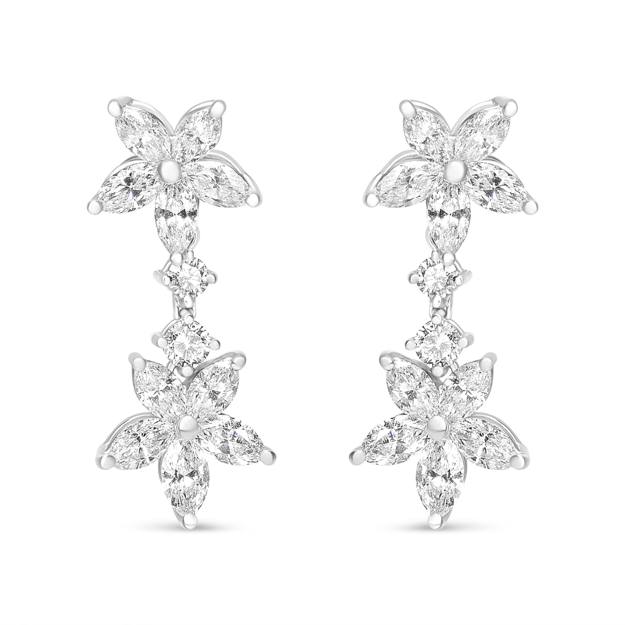 18k White Gold 6.0 Cttw Marquise Diamond Floral Dangle Drop Earrings (E-F Color, VS1-VS2 Clarity) Lootquake LLC