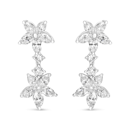 18k White Gold 6.0 Cttw Marquise Diamond Floral Dangle Drop Earrings (E-F Color, VS1-VS2 Clarity) Lootquake LLC