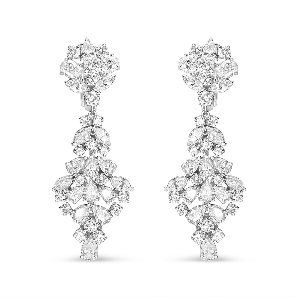 18K White Gold 9 1/2 Cttw Diamond Cluster Drop Dangle Clip-On Earrings (F-G Color, VS1-VS2 Clarity) Lootquake LLC