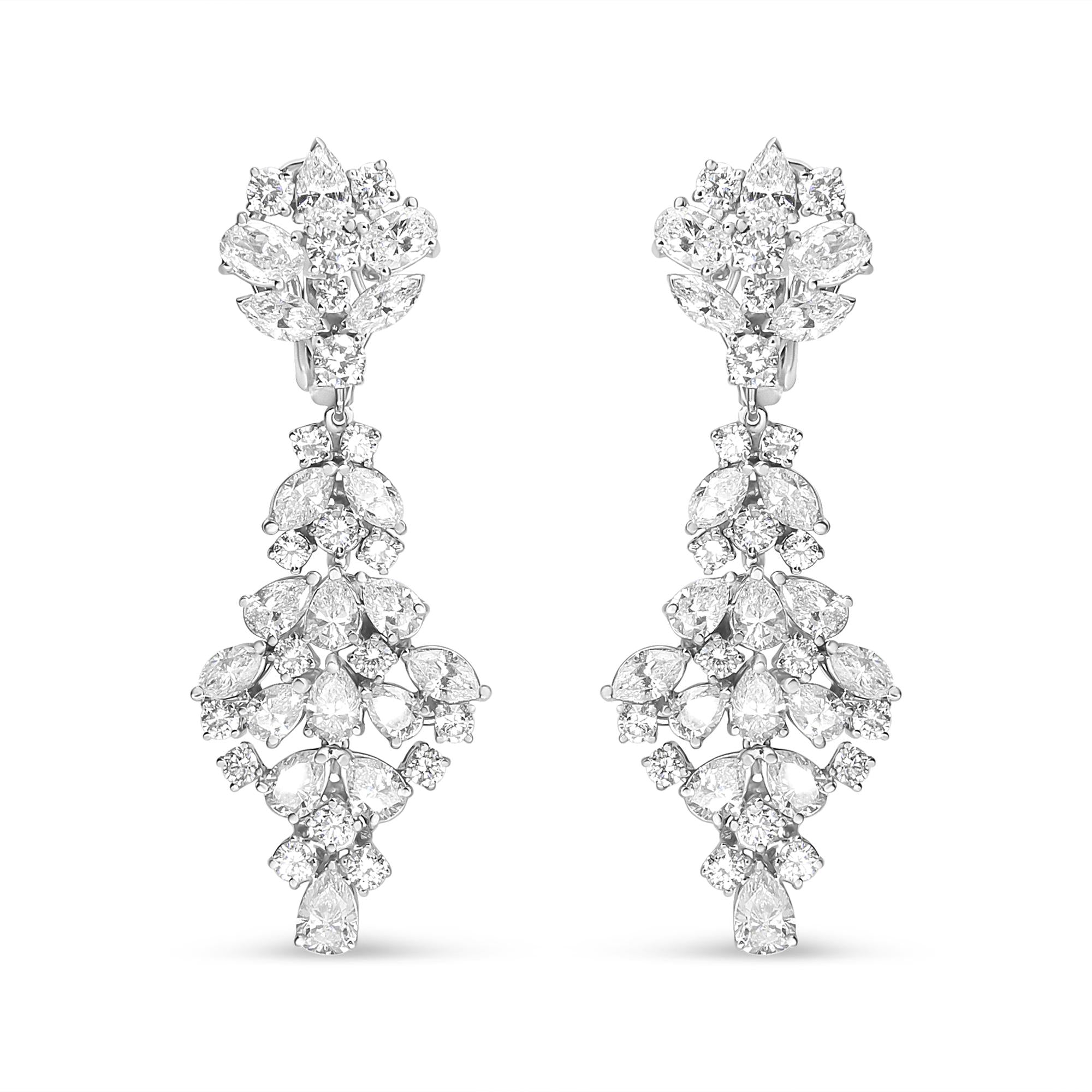 18K White Gold 9 1/2 Cttw Diamond Cluster Drop Dangle Clip-On Earrings (F-G Color, VS1-VS2 Clarity) Lootquake LLC