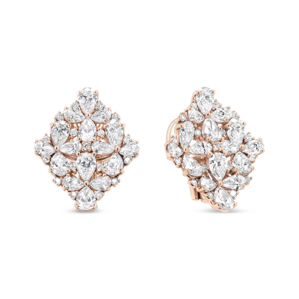 18K Rose Gold 8 1/3 Cttw Pear and Round Diamond Floral Cluster Omega Earrings (F-G Color, VS1-VS2 Clarity) Lootquake LLC