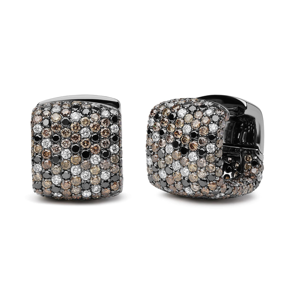 Black Rhodium Plated 18K White Gold 12 5/8 Cttw Multi Color Diamond Square Domed Huggie Hoop Earrings  (Brown, Black, G-H Color, SI1-SI2 Clarity) Lootquake LLC