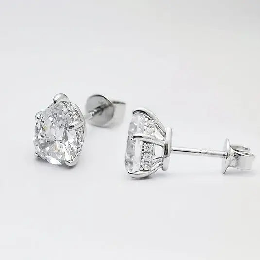 2.0cttw Pear Moissanite Stud Earrings 925 Sterling Silver VVS D Color BandsCo Straps