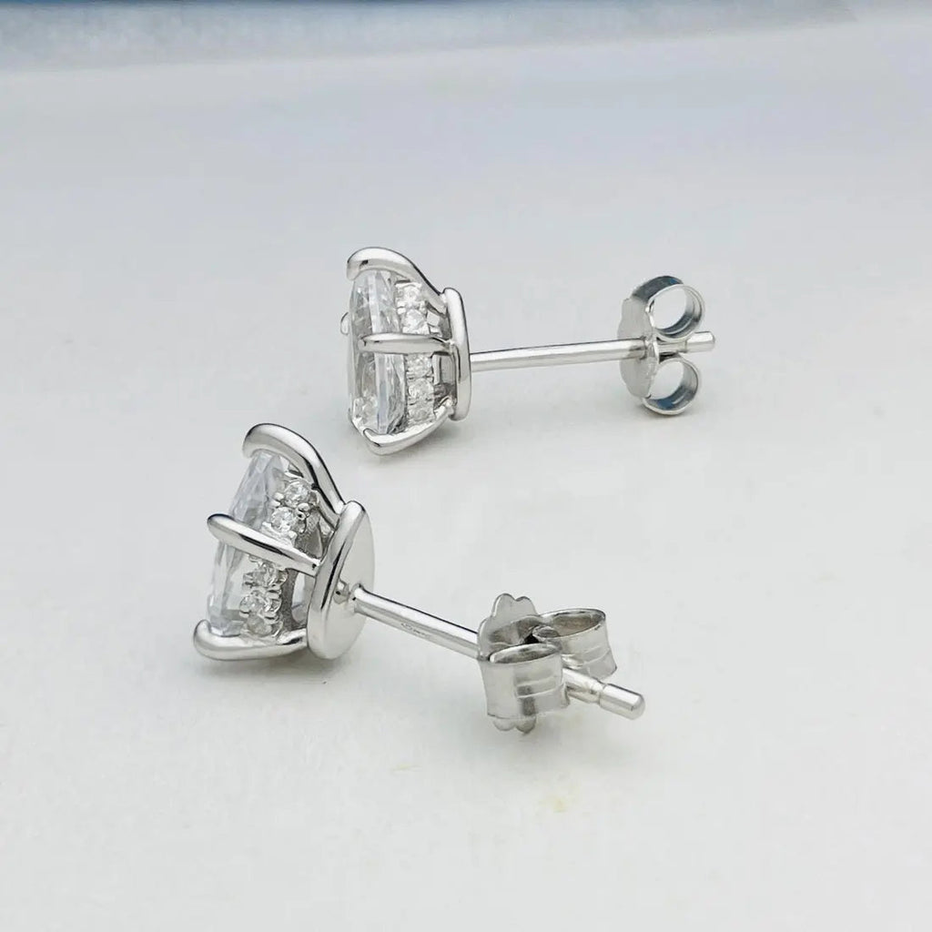 2.0cttw Pear Moissanite Stud Earrings 925 Sterling Silver VVS D Color BandsCo Straps