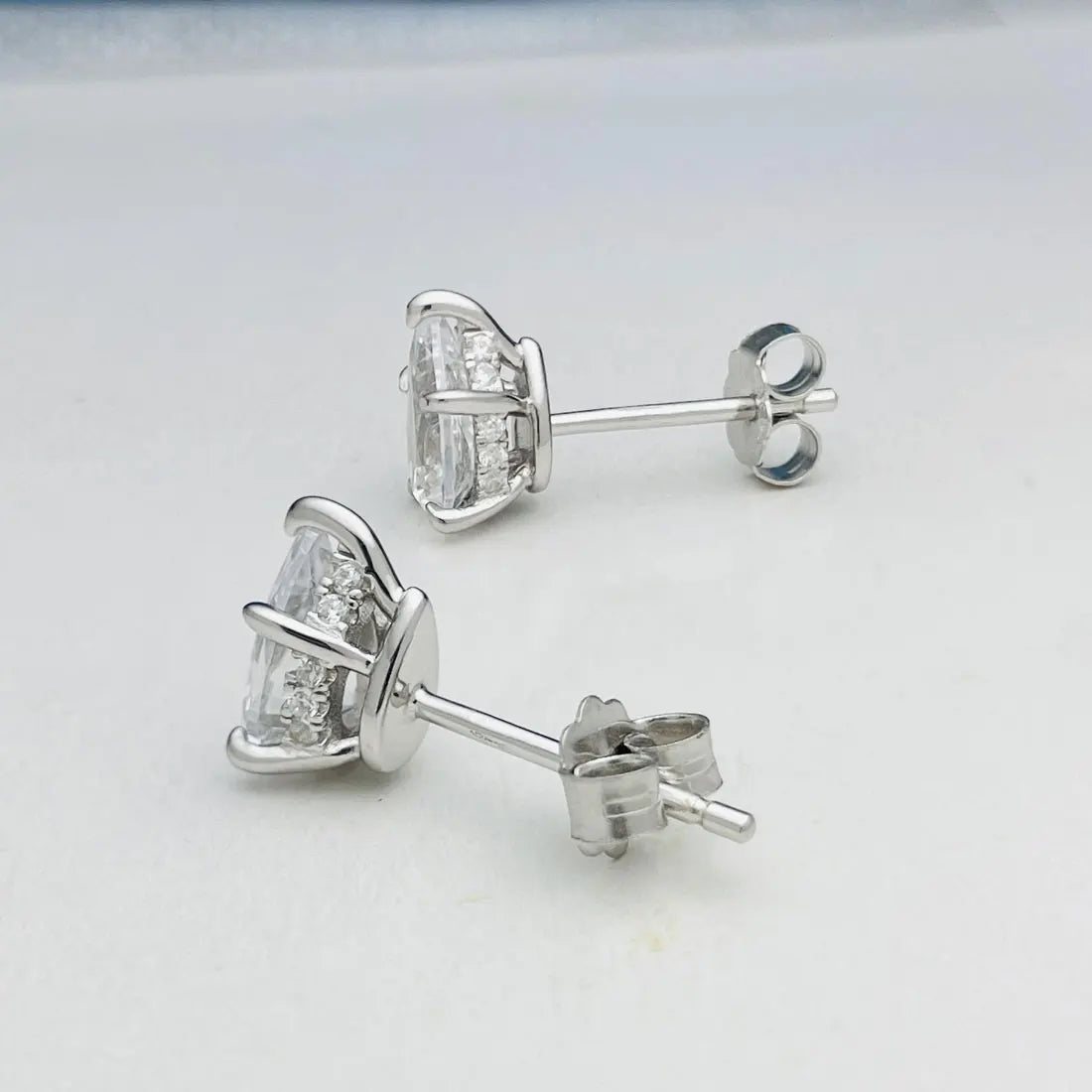 2.0cttw Pear Moissanite Stud Earrings 925 Sterling Silver VVS D Color BandsCo Straps