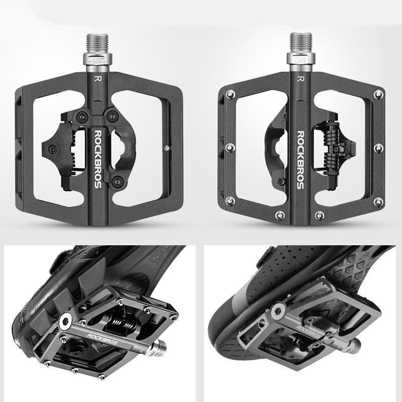 2 In 1 Bicycle Lock Pedal With Free Cleat For Road Bikes Aluminum Anti-Slip Sealed Bearing Lock Accessories Mountain Bike Pedals Bicycle Flat Platform Compatible With Mountain Bike Dual Function Sealed Clipless Aluminum 9/16" Pedals With Cleats Stevvex